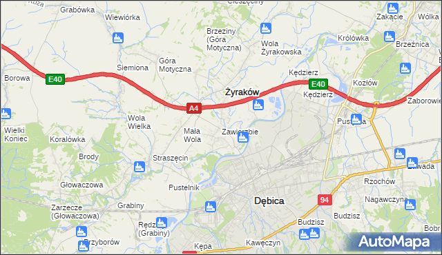 mapa Zawierzbie gmina Żyraków, Zawierzbie gmina Żyraków na mapie Targeo