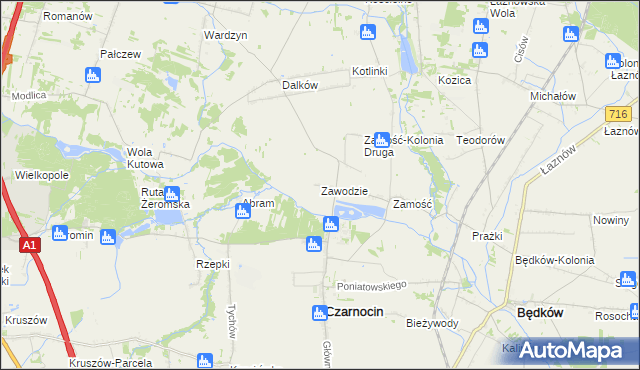 mapa Zawodzie gmina Czarnocin, Zawodzie gmina Czarnocin na mapie Targeo