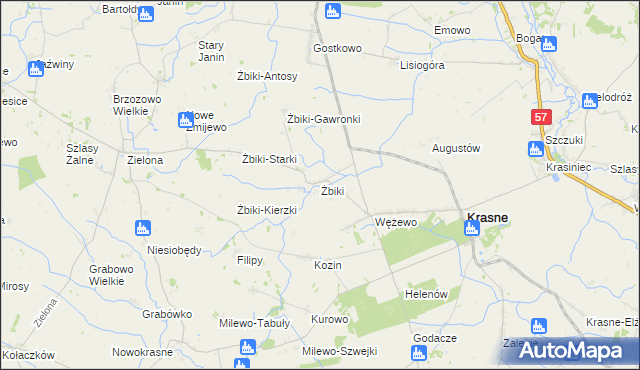 mapa Żbiki gmina Krasne, Żbiki gmina Krasne na mapie Targeo