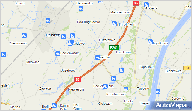 mapa Zbrachlin gmina Pruszcz, Zbrachlin gmina Pruszcz na mapie Targeo