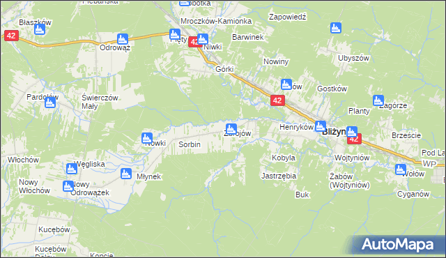 mapa Zbrojów gmina Bliżyn, Zbrojów gmina Bliżyn na mapie Targeo