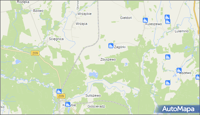 mapa Zbyszewo gmina Kobylnica, Zbyszewo gmina Kobylnica na mapie Targeo