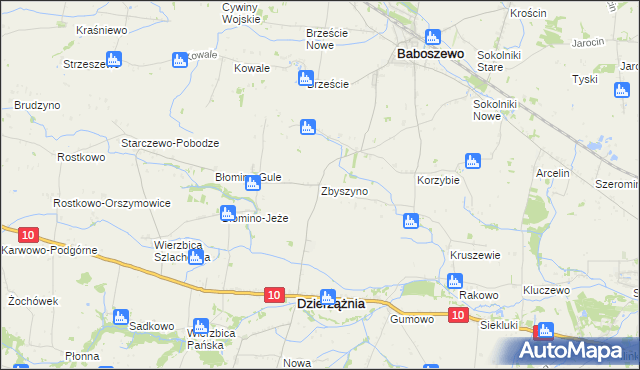 mapa Zbyszyno, Zbyszyno na mapie Targeo