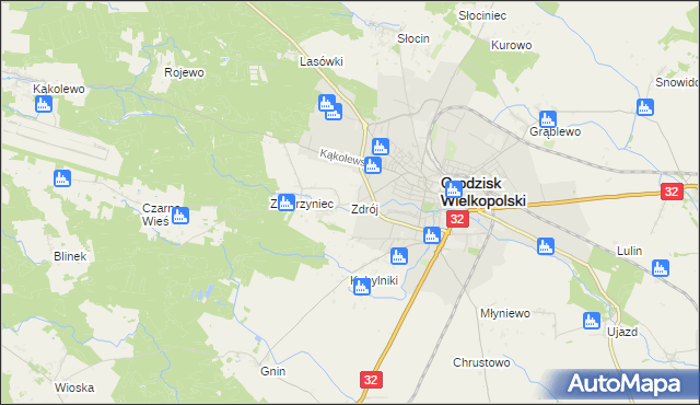 mapa Zdrój gmina Grodzisk Wielkopolski, Zdrój gmina Grodzisk Wielkopolski na mapie Targeo