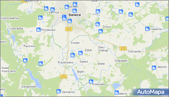 mapa Żdżar gmina Barwice, Żdżar gmina Barwice na mapie Targeo