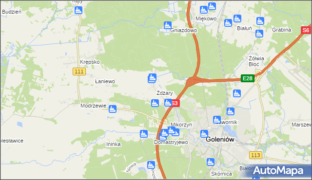 mapa Żdżary gmina Goleniów, Żdżary gmina Goleniów na mapie Targeo