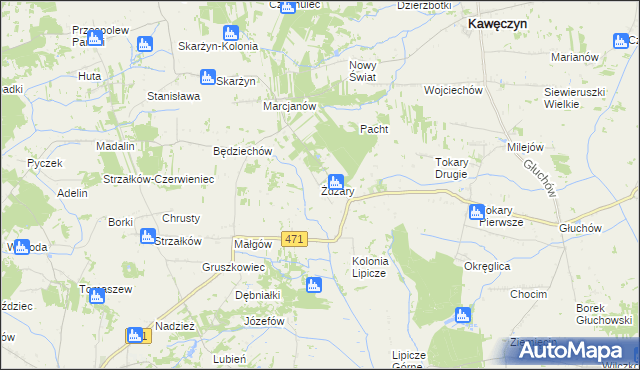 mapa Żdżary gmina Kawęczyn, Żdżary gmina Kawęczyn na mapie Targeo