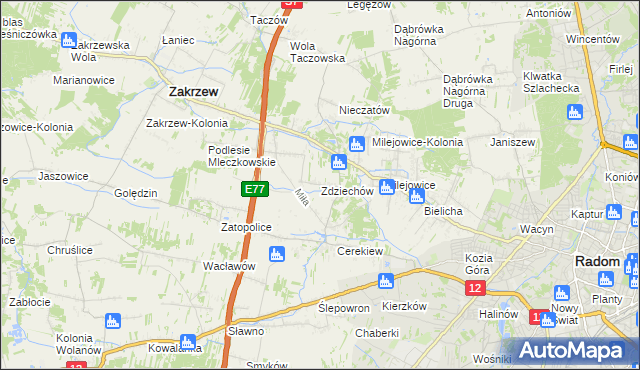 mapa Zdziechów gmina Zakrzew, Zdziechów gmina Zakrzew na mapie Targeo