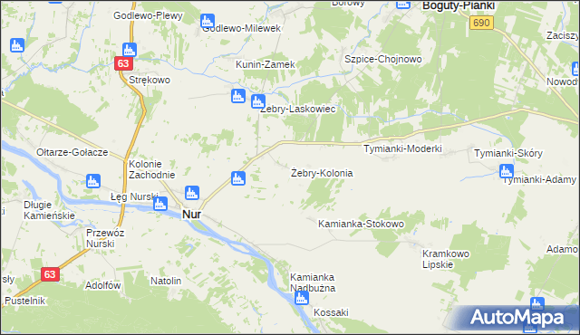 mapa Żebry-Kolonia gmina Nur, Żebry-Kolonia gmina Nur na mapie Targeo