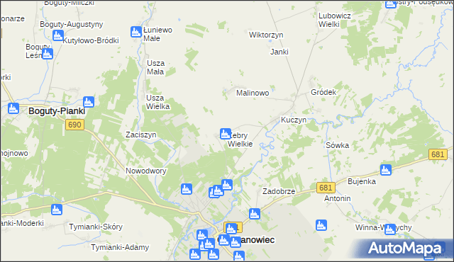 mapa Żebry Wielkie, Żebry Wielkie na mapie Targeo