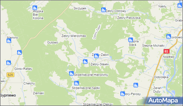 mapa Żebry-Żabin, Żebry-Żabin na mapie Targeo