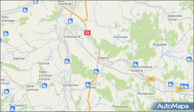 mapa Żelazno gmina Kłodzko, Żelazno gmina Kłodzko na mapie Targeo