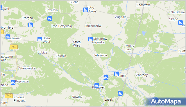 mapa Żeleźnica gmina Przedbórz, Żeleźnica gmina Przedbórz na mapie Targeo