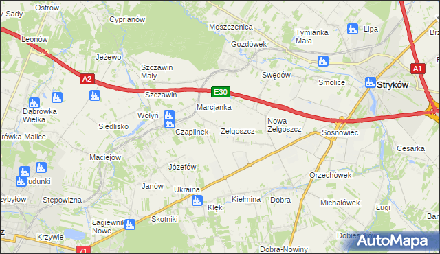 mapa Zelgoszcz gmina Stryków, Zelgoszcz gmina Stryków na mapie Targeo