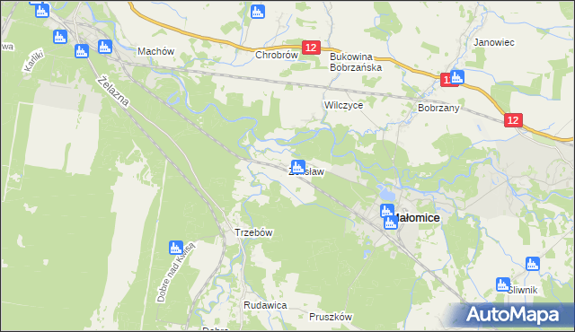 mapa Żelisław gmina Małomice, Żelisław gmina Małomice na mapie Targeo