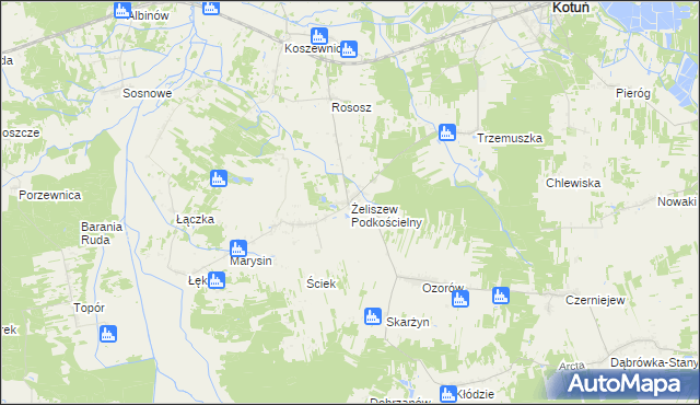 mapa Żeliszew Podkościelny, Żeliszew Podkościelny na mapie Targeo