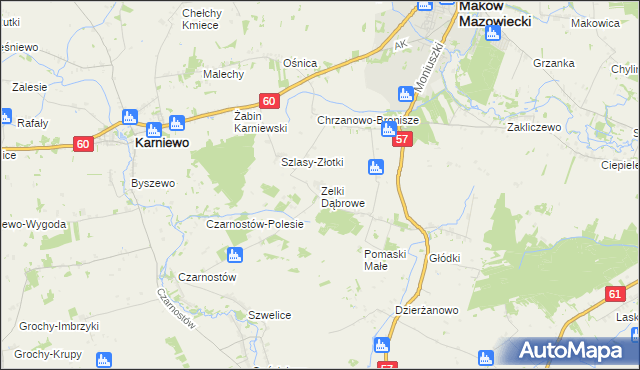 mapa Zelki Dąbrowe, Zelki Dąbrowe na mapie Targeo