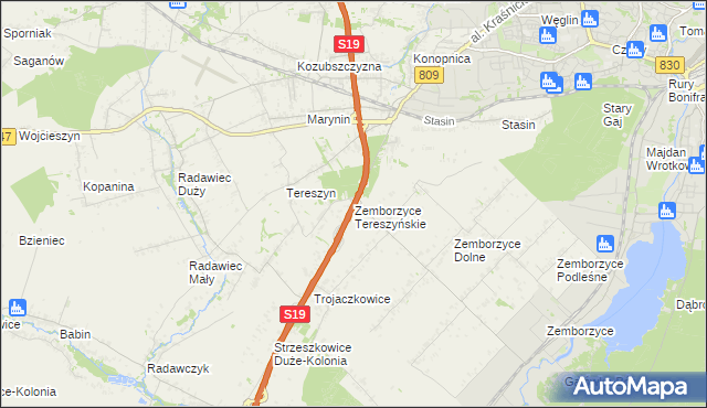 mapa Zemborzyce Tereszyńskie, Zemborzyce Tereszyńskie na mapie Targeo