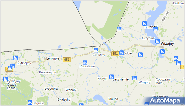 mapa Żerdziny gmina Dubeninki, Żerdziny gmina Dubeninki na mapie Targeo