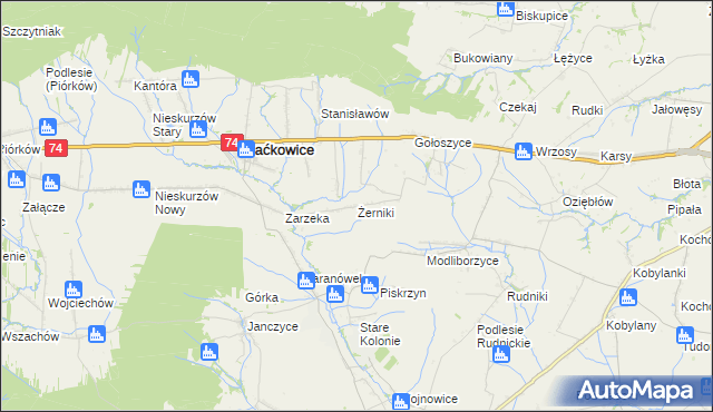 mapa Żerniki gmina Baćkowice, Żerniki gmina Baćkowice na mapie Targeo