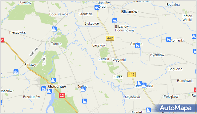 mapa Żerniki gmina Blizanów, Żerniki gmina Blizanów na mapie Targeo