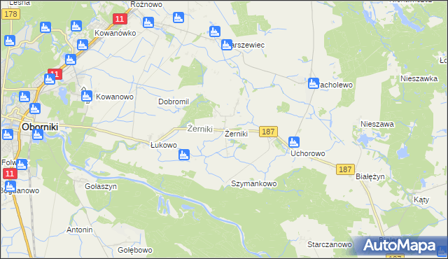 mapa Żerniki gmina Oborniki, Żerniki gmina Oborniki na mapie Targeo