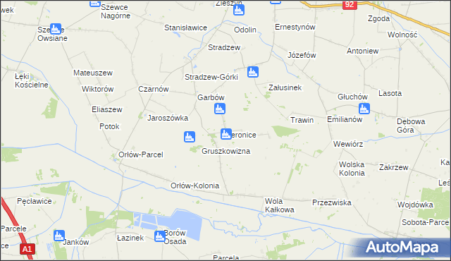 mapa Żeronice gmina Bedlno, Żeronice gmina Bedlno na mapie Targeo