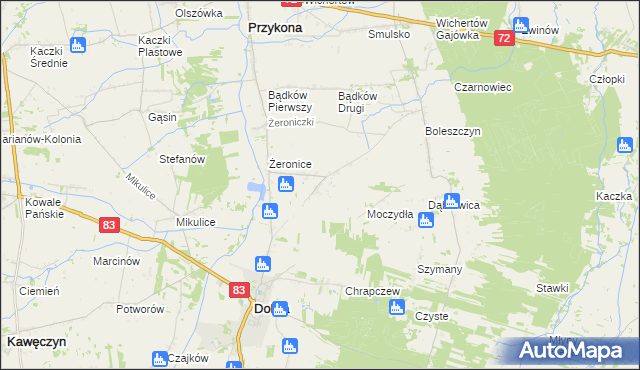 mapa Żeronice Kolonia, Żeronice Kolonia na mapie Targeo