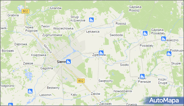 mapa Zglechów, Zglechów na mapie Targeo
