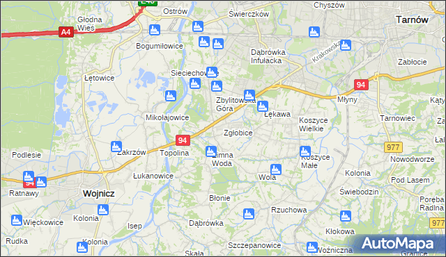 mapa Zgłobice, Zgłobice na mapie Targeo