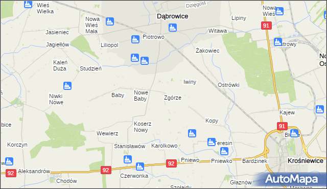 mapa Zgórze gmina Dąbrowice, Zgórze gmina Dąbrowice na mapie Targeo