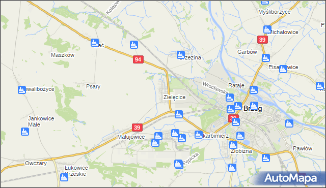 mapa Zielęcice gmina Skarbimierz, Zielęcice gmina Skarbimierz na mapie Targeo