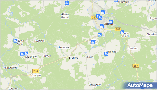 mapa Zieleniec gmina Jasień, Zieleniec gmina Jasień na mapie Targeo