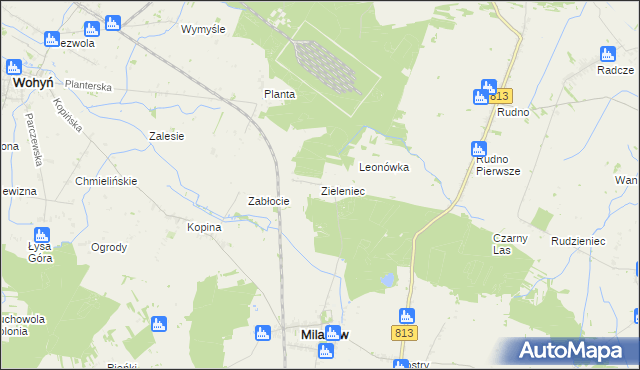 mapa Zieleniec gmina Milanów, Zieleniec gmina Milanów na mapie Targeo