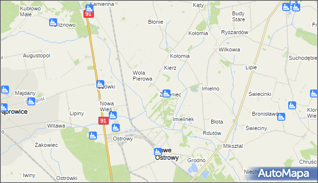 mapa Zieleniec gmina Nowe Ostrowy, Zieleniec gmina Nowe Ostrowy na mapie Targeo