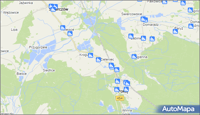 mapa Zieleniec gmina Pokój, Zieleniec gmina Pokój na mapie Targeo