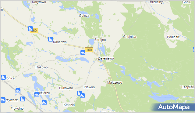 mapa Zieleniewo gmina Bierzwnik, Zieleniewo gmina Bierzwnik na mapie Targeo