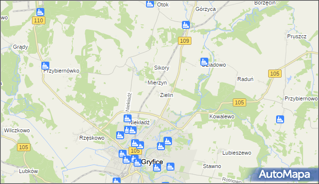 mapa Zielin gmina Gryfice, Zielin gmina Gryfice na mapie Targeo