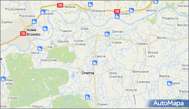 mapa Zielona gmina Drwinia, Zielona gmina Drwinia na mapie Targeo