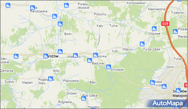 mapa Zielonka gmina Raniżów, Zielonka gmina Raniżów na mapie Targeo