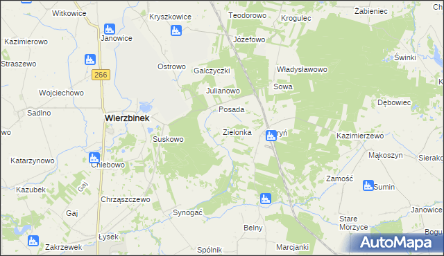 mapa Zielonka gmina Wierzbinek, Zielonka gmina Wierzbinek na mapie Targeo