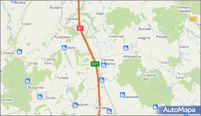 mapa Zielonka Pasłęcka, Zielonka Pasłęcka na mapie Targeo