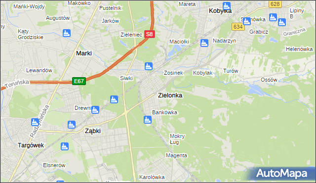 mapa Zielonka powiat wołomiński, Zielonka powiat wołomiński na mapie Targeo