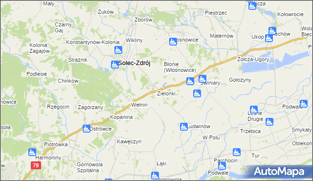 mapa Zielonki gmina Solec-Zdrój, Zielonki gmina Solec-Zdrój na mapie Targeo