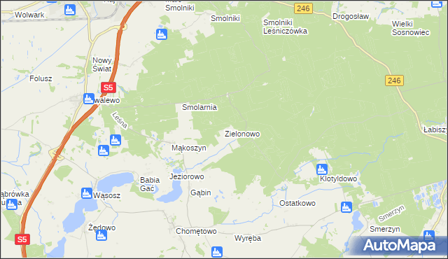 mapa Zielonowo gmina Szubin, Zielonowo gmina Szubin na mapie Targeo