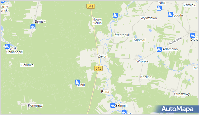 mapa Zieluń-Osada, Zieluń-Osada na mapie Targeo