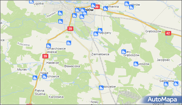 mapa Ziemiełowice, Ziemiełowice na mapie Targeo