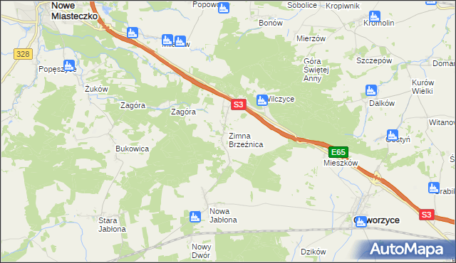 mapa Zimna Brzeźnica, Zimna Brzeźnica na mapie Targeo