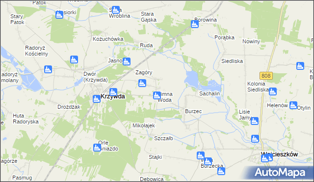 mapa Zimna Woda gmina Krzywda, Zimna Woda gmina Krzywda na mapie Targeo