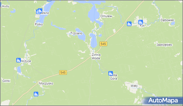 mapa Zimna Woda gmina Nidzica, Zimna Woda gmina Nidzica na mapie Targeo